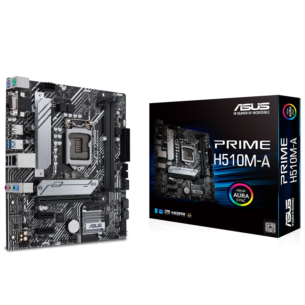 ASUS Prime H510M-A Intel H510 LGA1200 DDR4 3200 DP HDMI VGA M2 USB3.2 AURA RGB mATX ASUS 5X Protecti Anakart