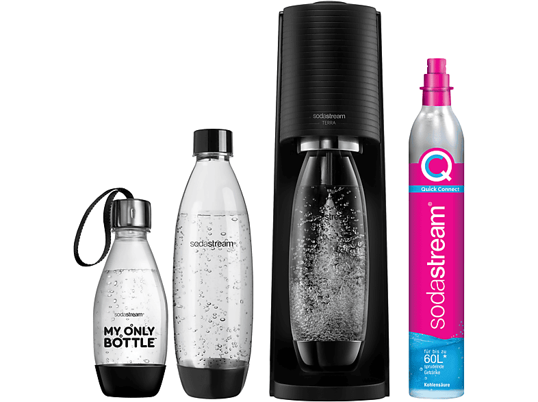 SODASTREAM Terra Vorteilspack Wassersprudler mit 3 Flaschen, CO² Zylinder inklusive , Schwarz