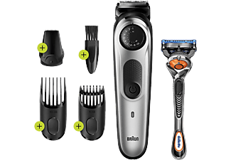 Barbero - Braun BT5260, Para barba y cortapelos, 39 ajustes de longitud, 0.5mm a 20mm, Incluye Gilette Fusion5, Plata