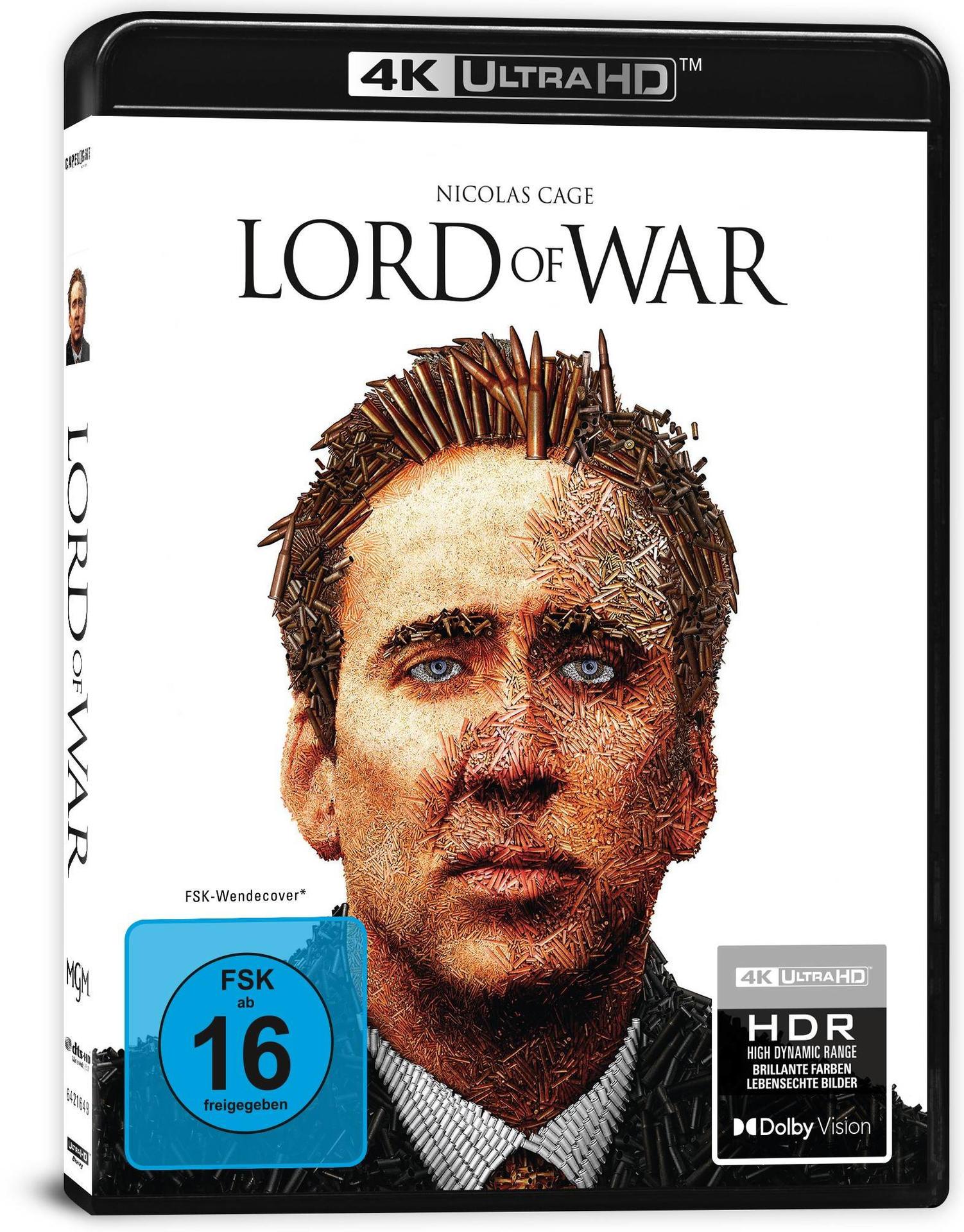 DVD-Cover von 'Lord of War' mit Nicolas Cage. Das Cover zeigt ein Gesicht aus Kugeln.