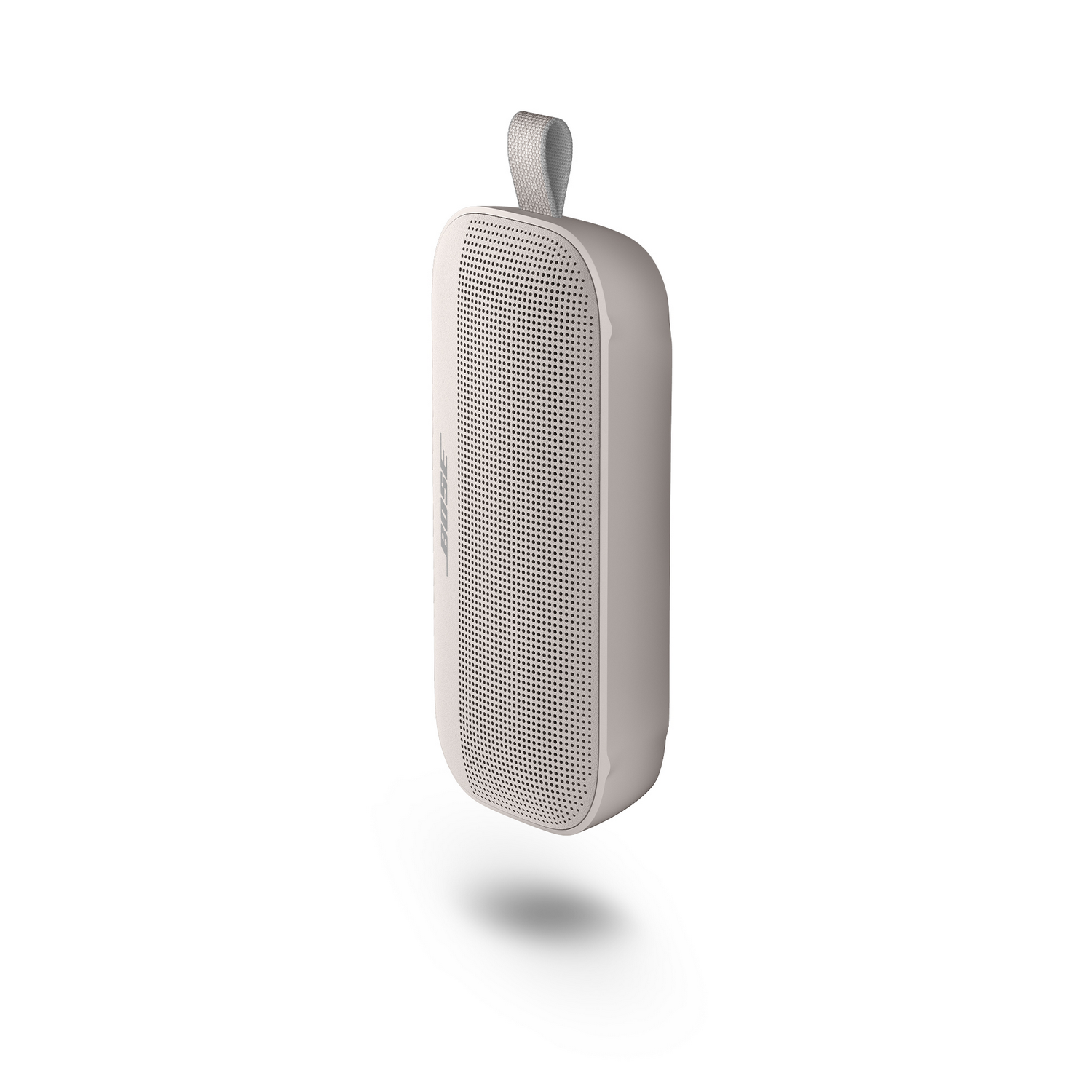 Un altavoz rectangular gris con un lazo.