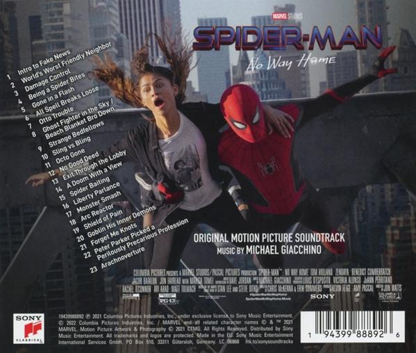 Filmmusik-Cover mit Spider-Man, Zendaya und Titelliste.