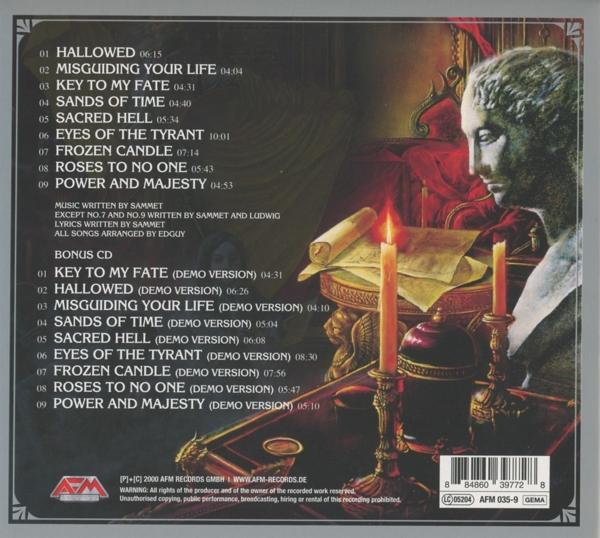 CD-Cover mit Text und Bildern. Zeigt eine Zeichnung eines Mannes und zwei Kerzen.