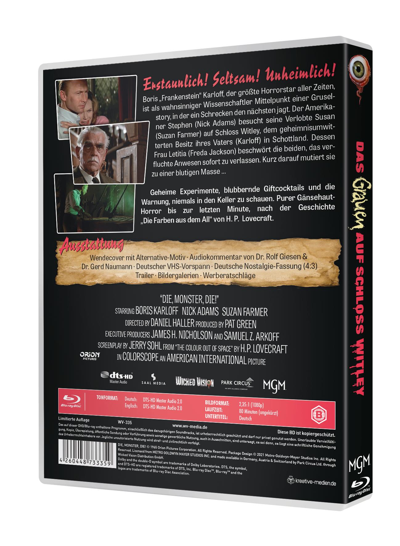 DVD-Hülle für einen Horrorfilm. Es gibt ein Bild eines Mannes in einem Mantel und einer Dame.