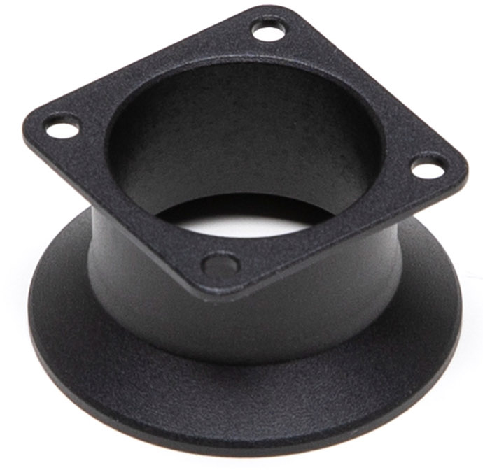Black metal square base with a round opening.