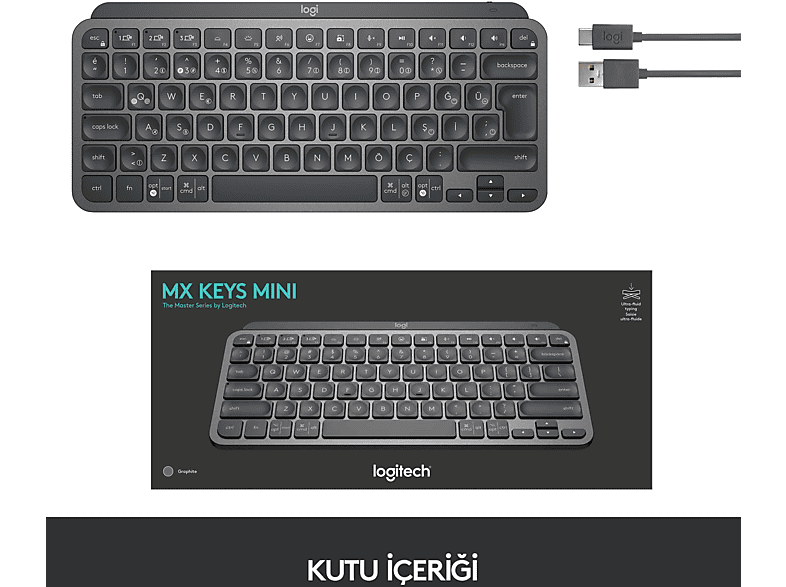 LOGITECH MX Keys Mini Minimalist Kablosuz Bluetooth Aydınlatmalı Türkçe Q Klavye - Siyah_3