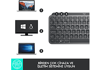 LOGITECH MX Keys Mini Minimalist Kablosuz Bluetooth Aydınlatmalı Türkçe Q Klavye - Siyah_4