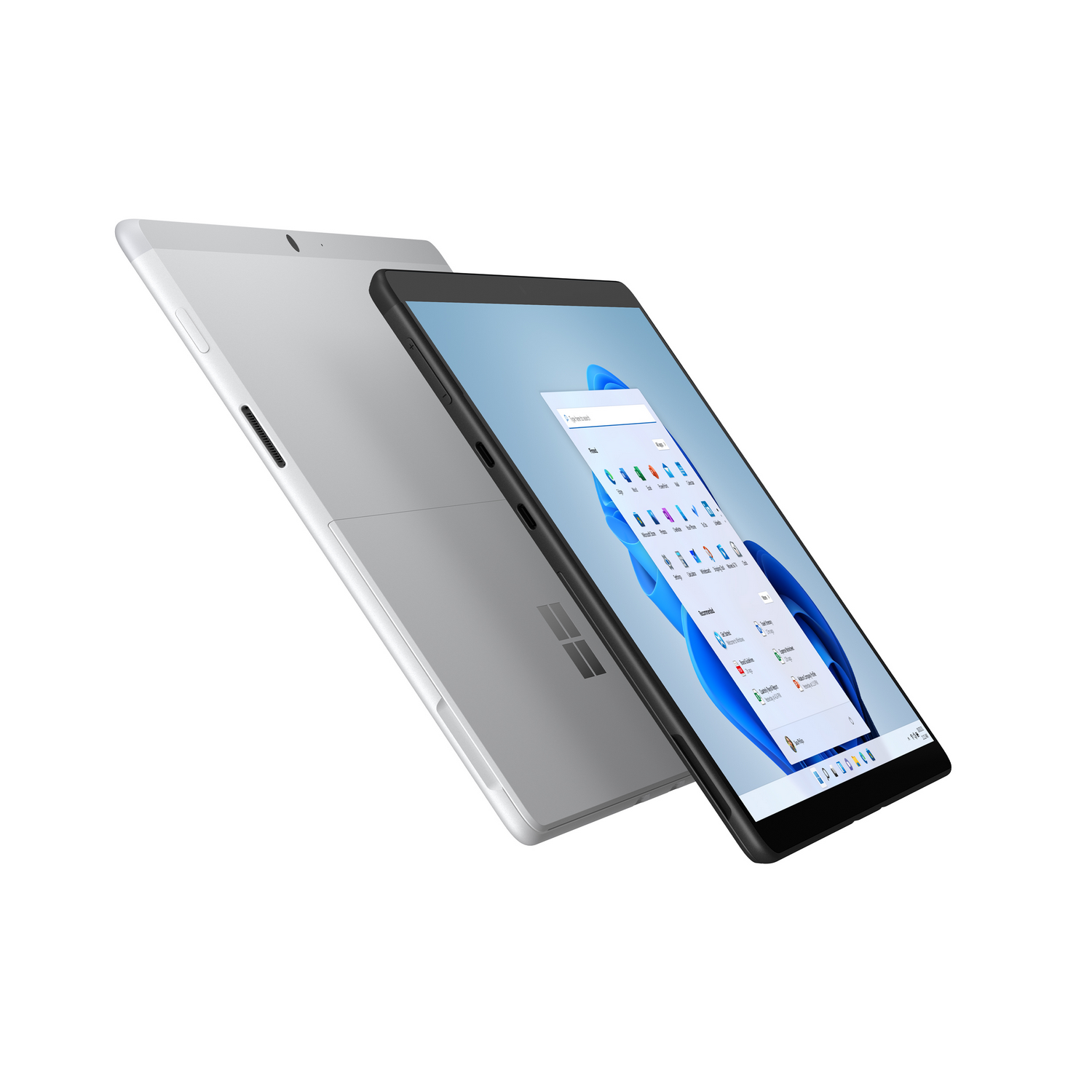 Dos tabletas plateadas, una en ángulo para mostrar la pantalla que muestra una interfaz de aplicación.
