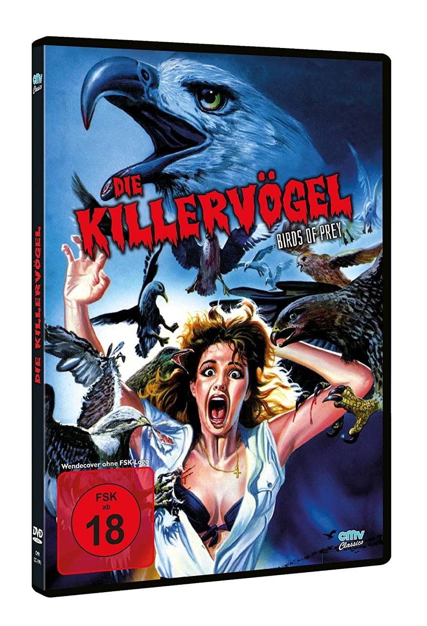 DVD-Cover mit schreiender Frau und Adlern. Text auf Deutsch. Blauer Hintergrund.