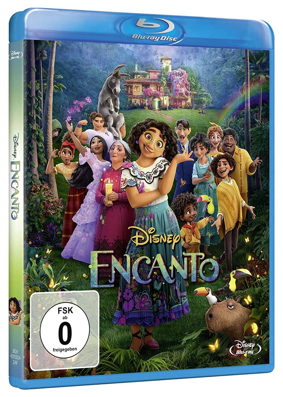 Encanto Blu-ray. Buntes Cover mit Charakteren aus dem Film, darunter Mirabel und ein Tukan.