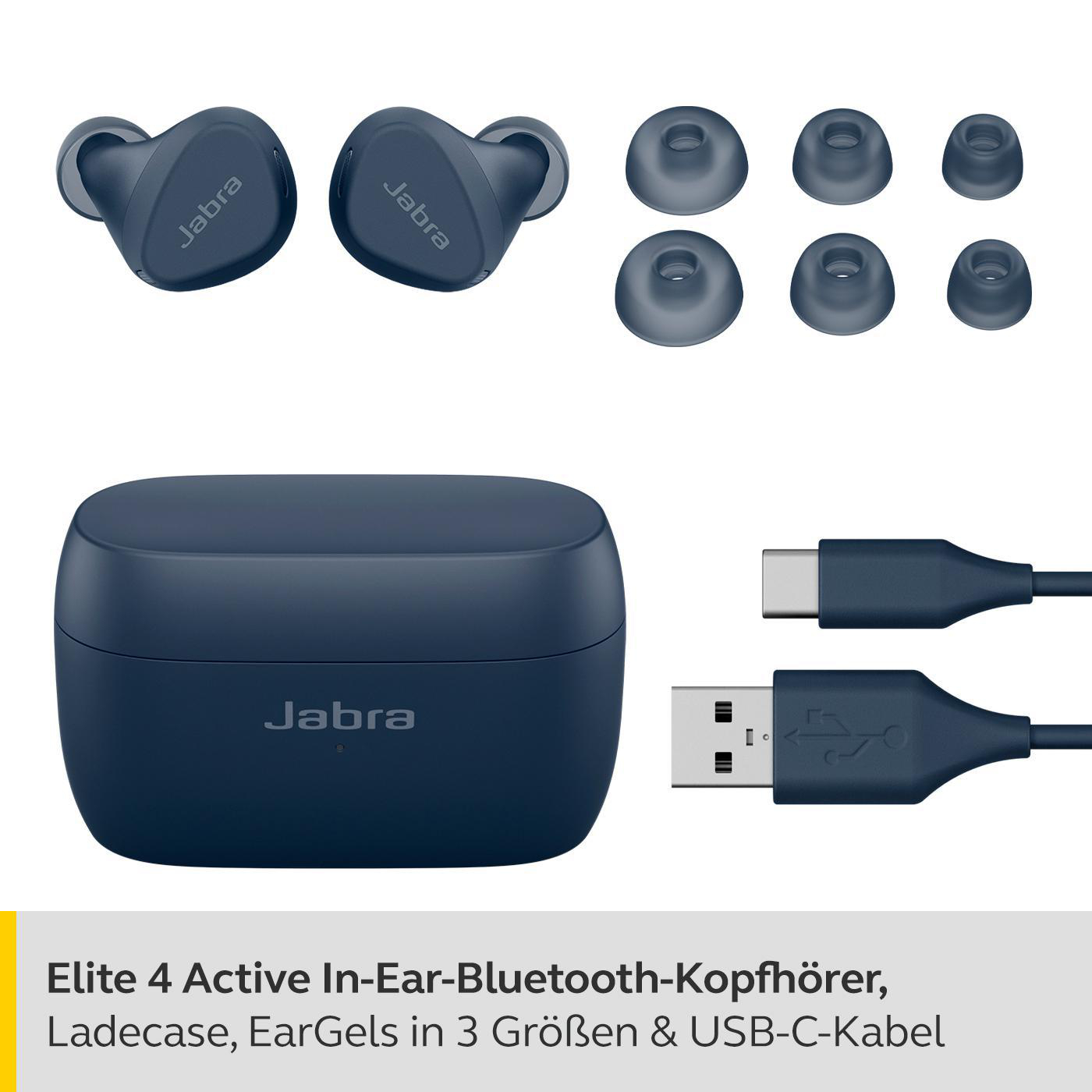 JABRA Elite 4 Active, Kopfhörer Navy anpassbarem mit Bluetooth ANC, In-ear