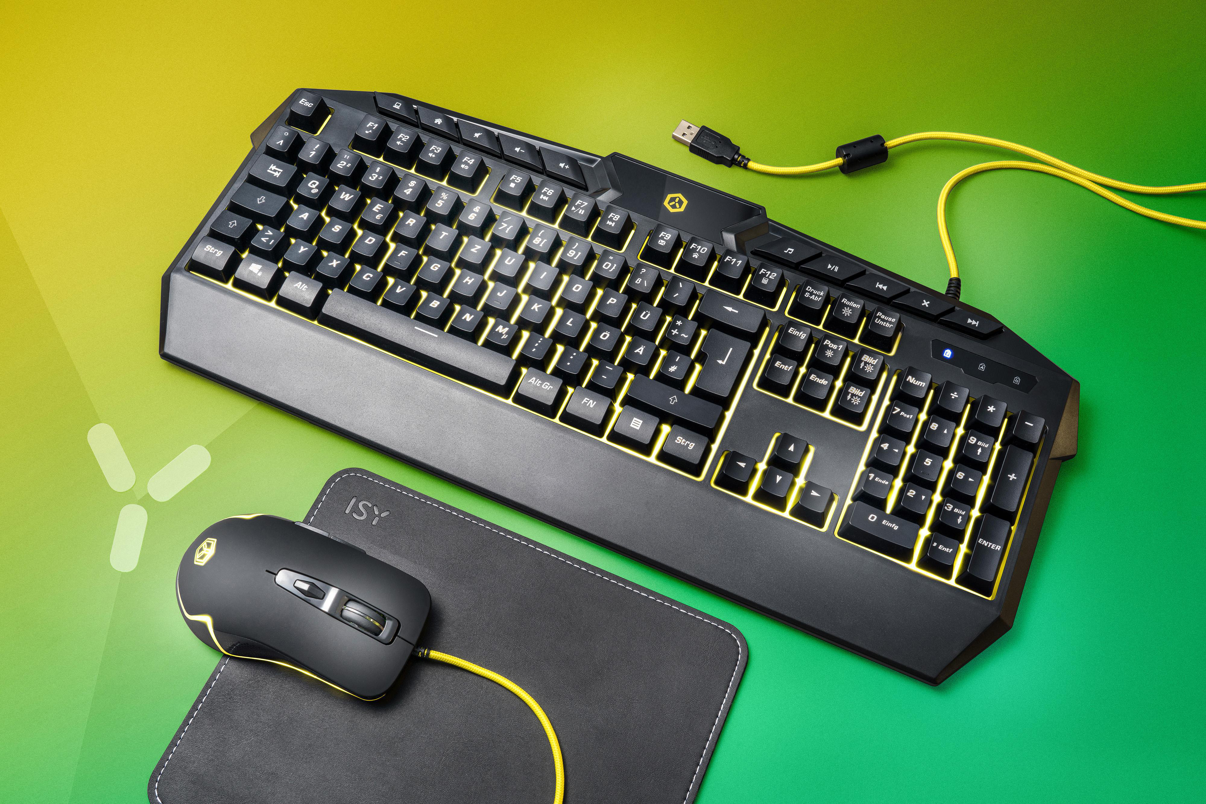 ISY IGK-1000-1, Gaming Tastatur mit gelber LED-Hintergrundbeleuchtung, Rubberdome, Sonstiges, Kabelgebunden, Schwarz/Gelb