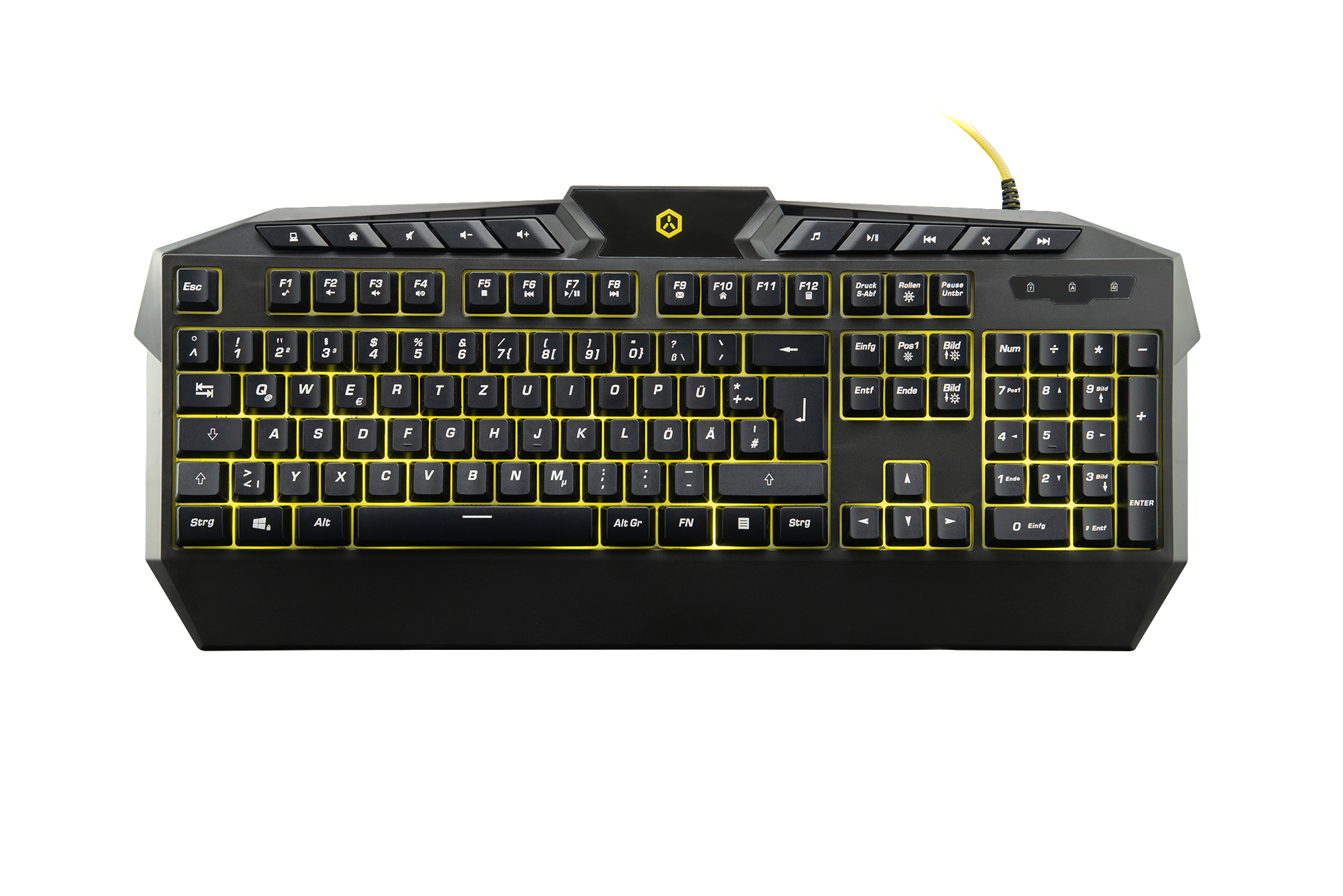 ISY IGK-1000-1, Gaming Tastatur mit gelber LED-Hintergrundbeleuchtung, Rubberdome, Sonstiges, Kabelgebunden, Schwarz/Gelb