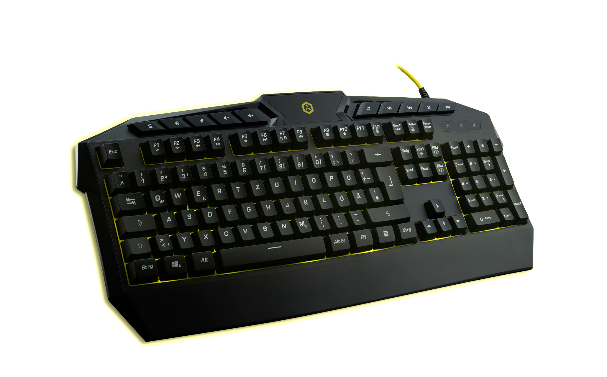 ISY IGK-1000-1, Gaming Tastatur mit gelber LED-Hintergrundbeleuchtung, Rubberdome, Sonstiges, Kabelgebunden, Schwarz/Gelb