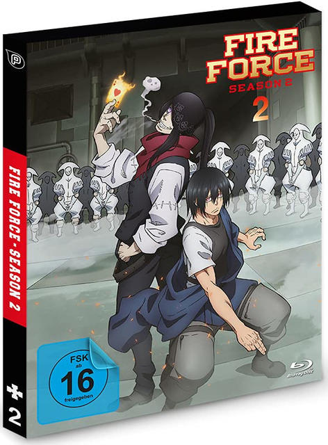 Eine DVD-Box für 'Fire Force Staffel 2' mit Anime-Charakteren und einem blauen Siegel.