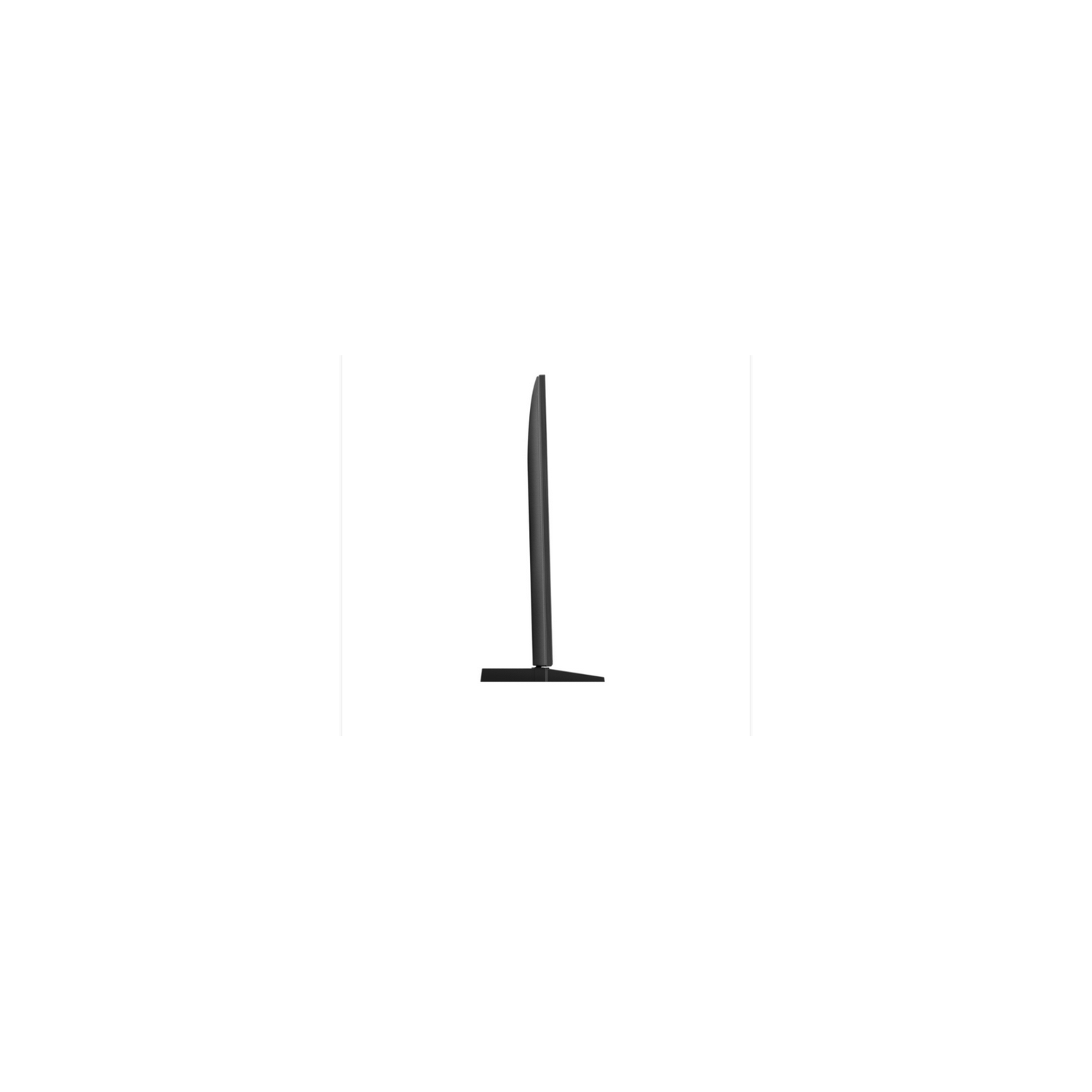 Una pantalla de TV negra. Diseño delgado, con soporte. La pantalla está centrada.