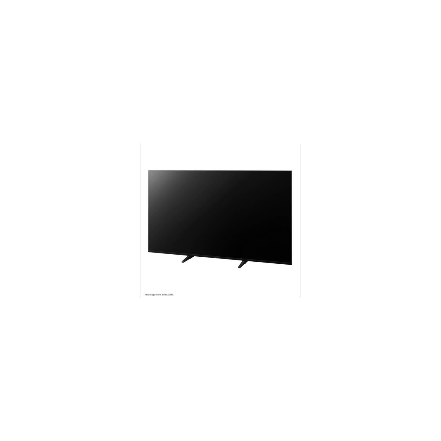Televisor negro grande sobre fondo blanco, con dos cuadrados negros a cada lado.