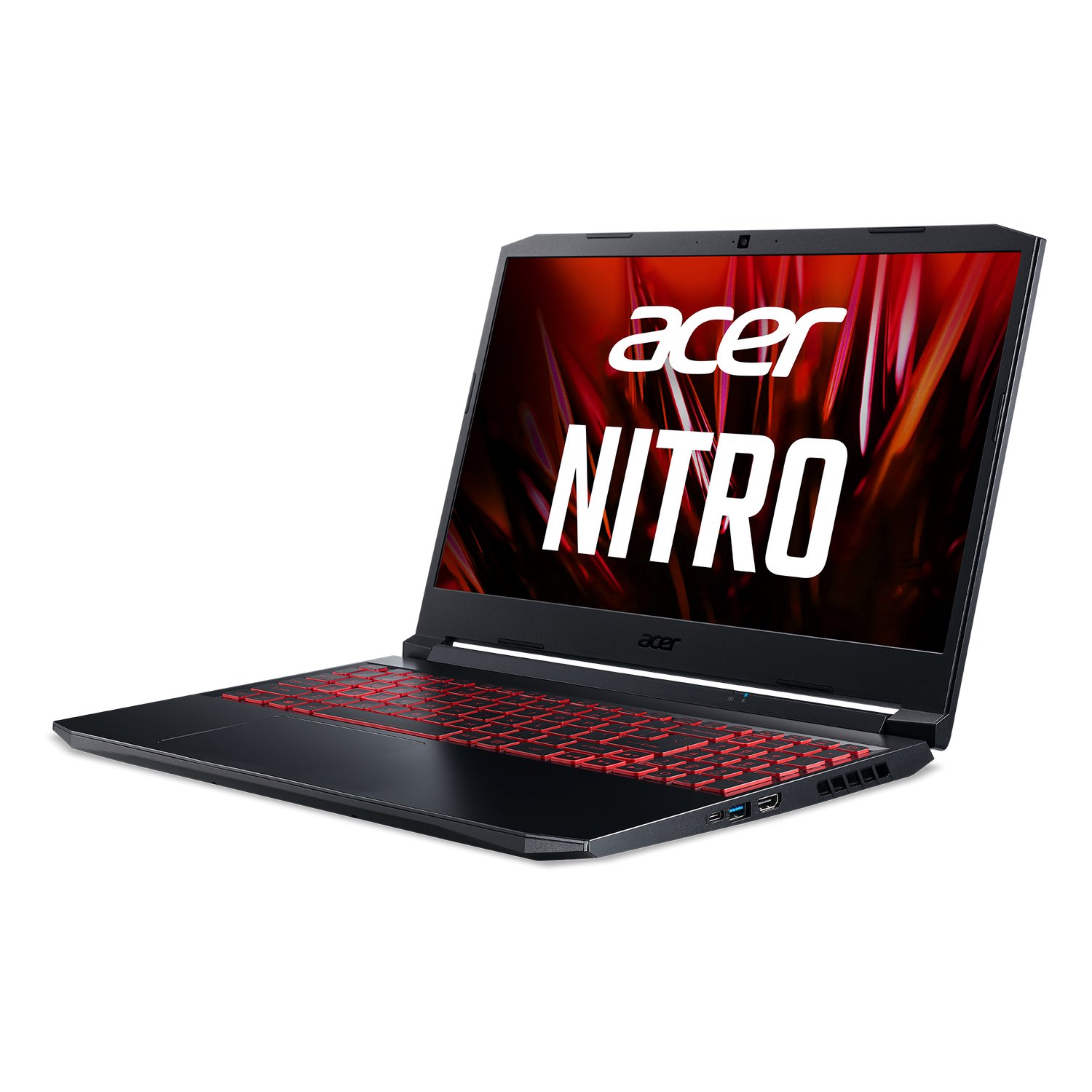 Una laptop negra y roja con las palabras 'acer NITRO' en la pantalla.