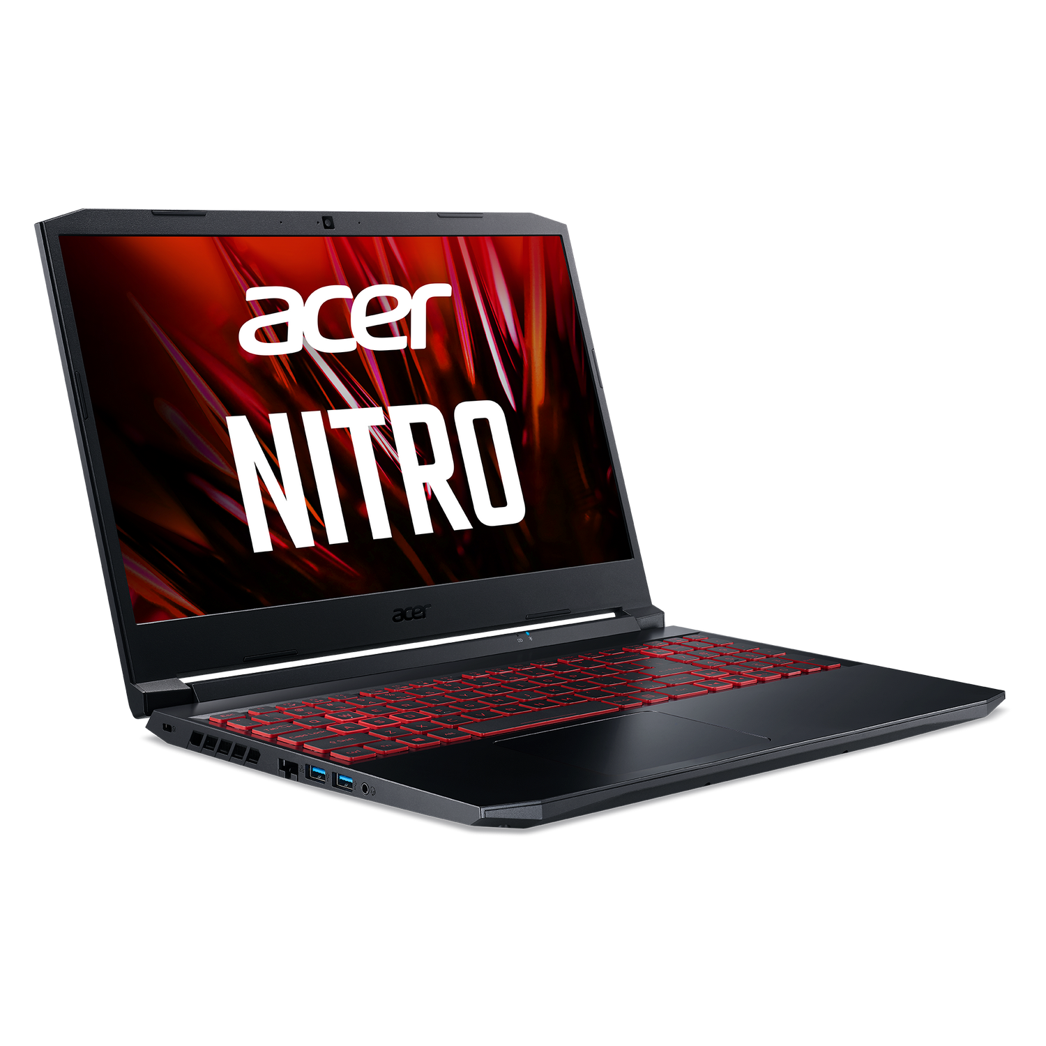 Portátil Acer Nitro negro con teclado y pantalla rojos.
