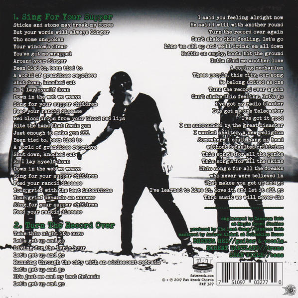 Albumcover mit Text. Eine Silhouette eines Mannes, der vom Betrachter abgewandt ist. Texte sind gedruckt.