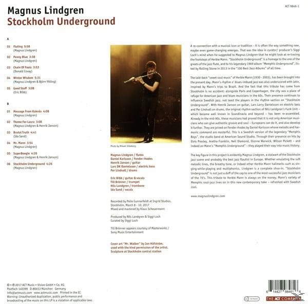 Albumcover von 'Stockholm Underground' von Magnus Lindgren. Zeigt einen Mann mit Flöte.
