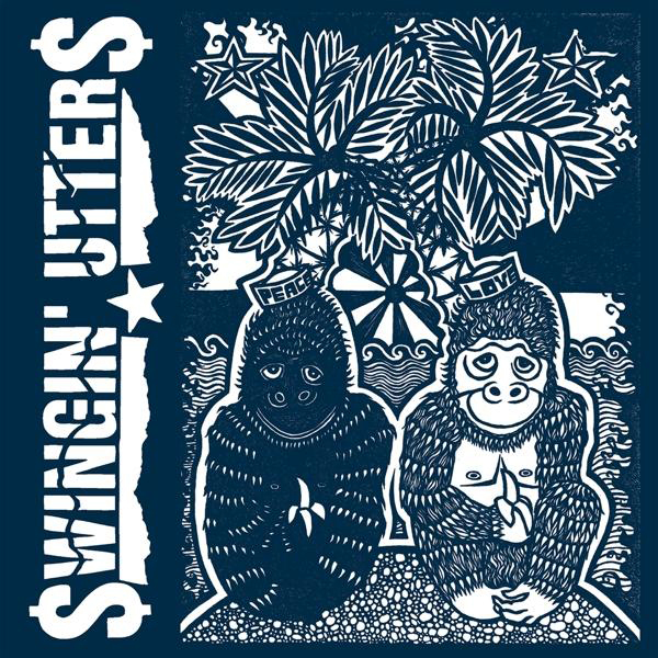 Albumcover mit zwei Gorillas, Palmen und den Worten 'Swingin' Jitters'.