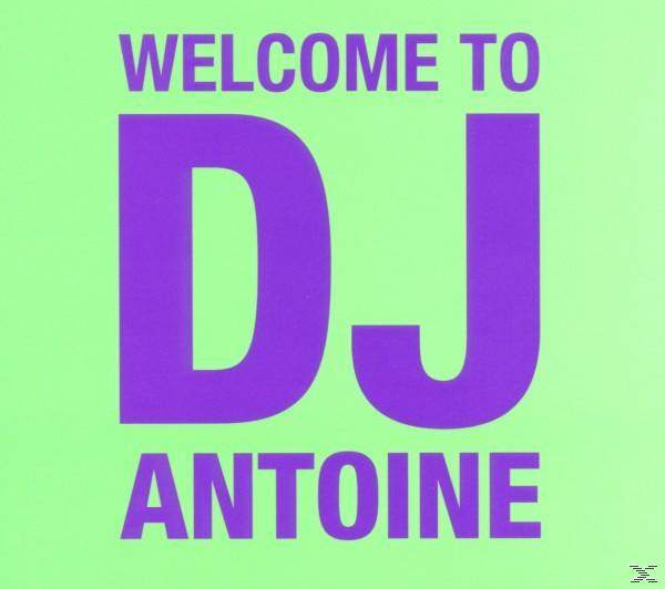 Grüner Hintergrund mit lila Text. Text lautet: "WELCOME TO DJ ANTOINE".