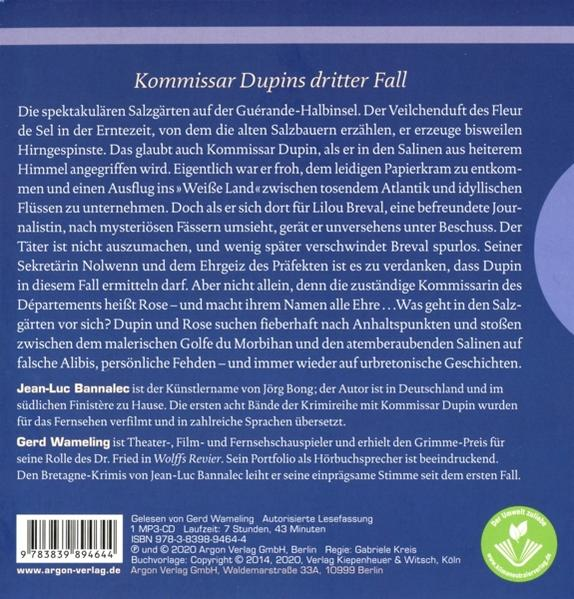 Text von einem Buchcover auf Deutsch. Der Titel, Kommissar Dupins dritter Fall, ist sichtbar.