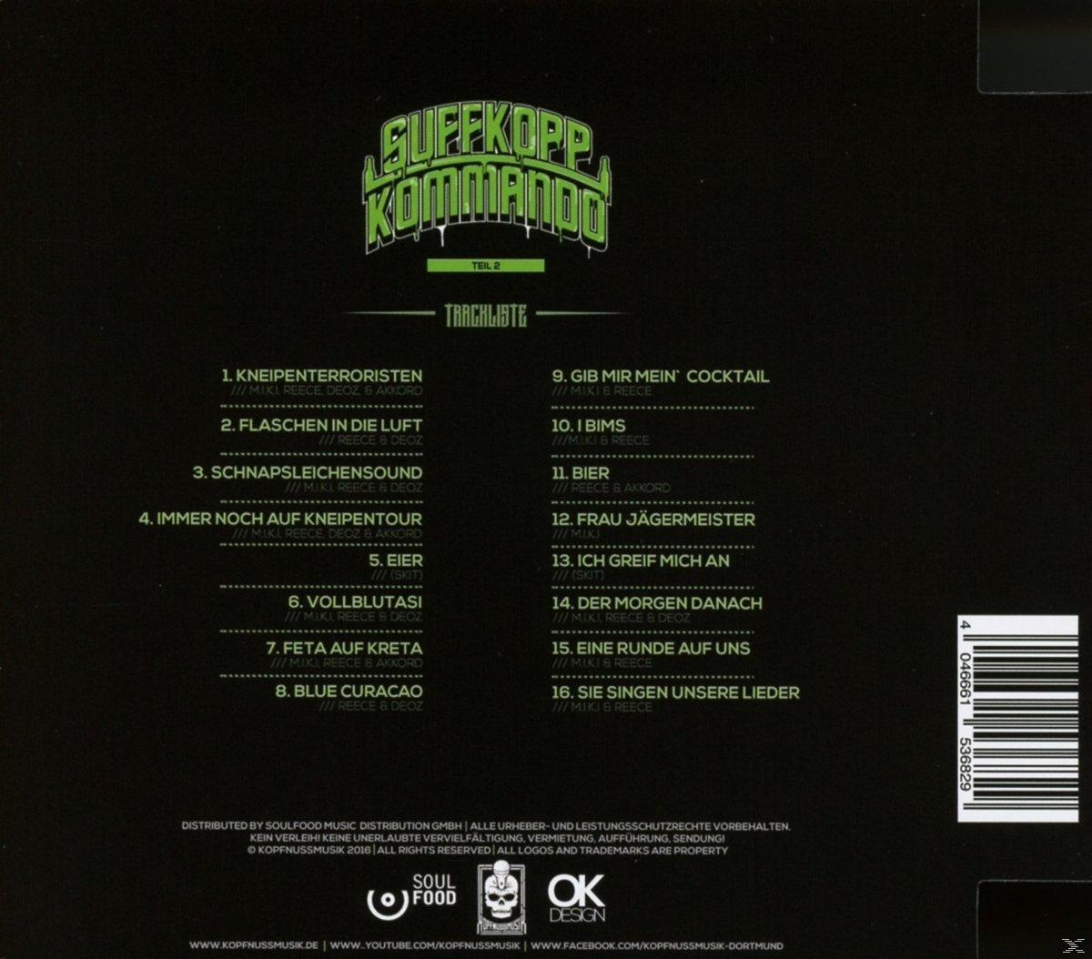 Rückseite einer CD mit grünem Cover, Trackliste auf Deutsch, Soul Food Logo und OK Design Logo.