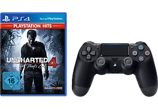 SONY PS4 DualShock 4 Wireless Controller V2 Schwarz + PlayStation Hits: Uncharted 4