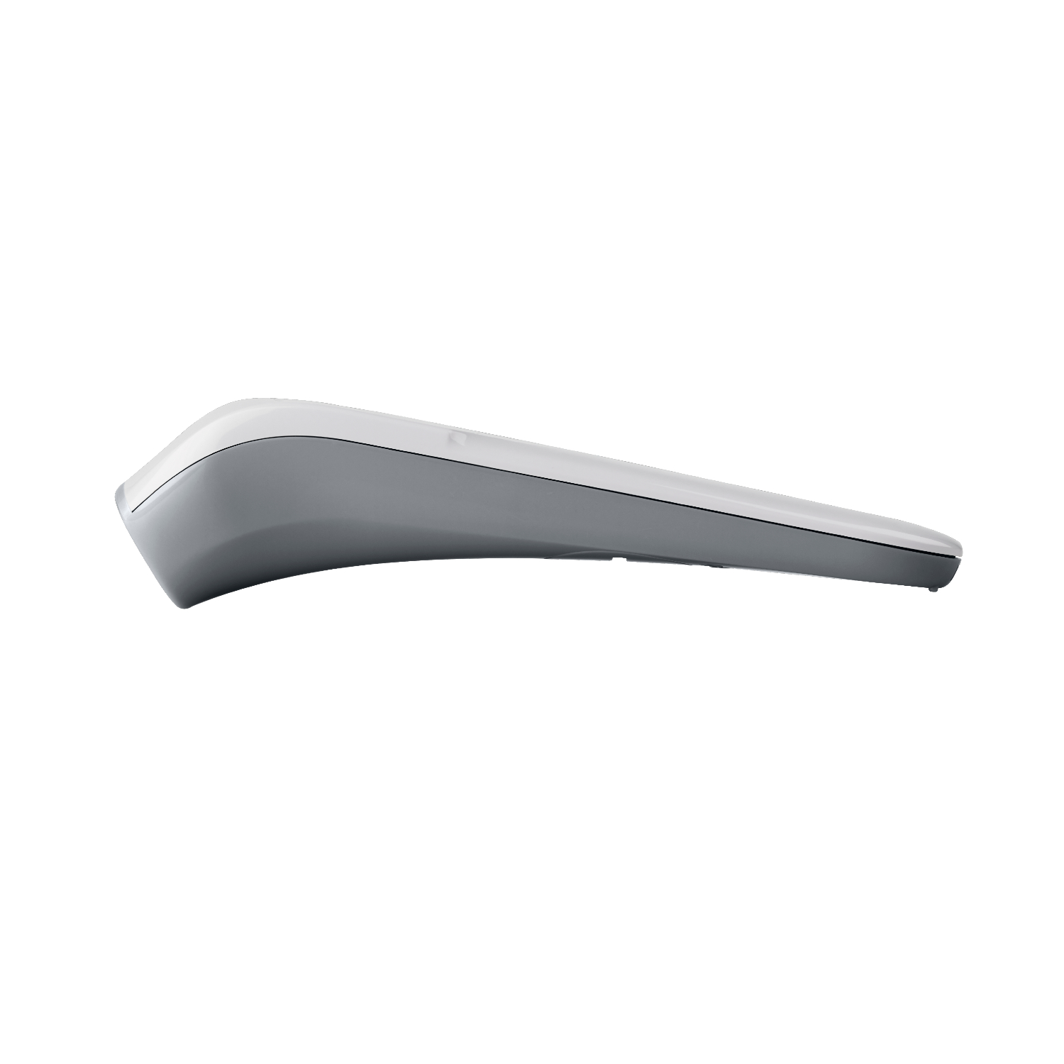 A white and gray electronic device, possibly a street light, against a white background.