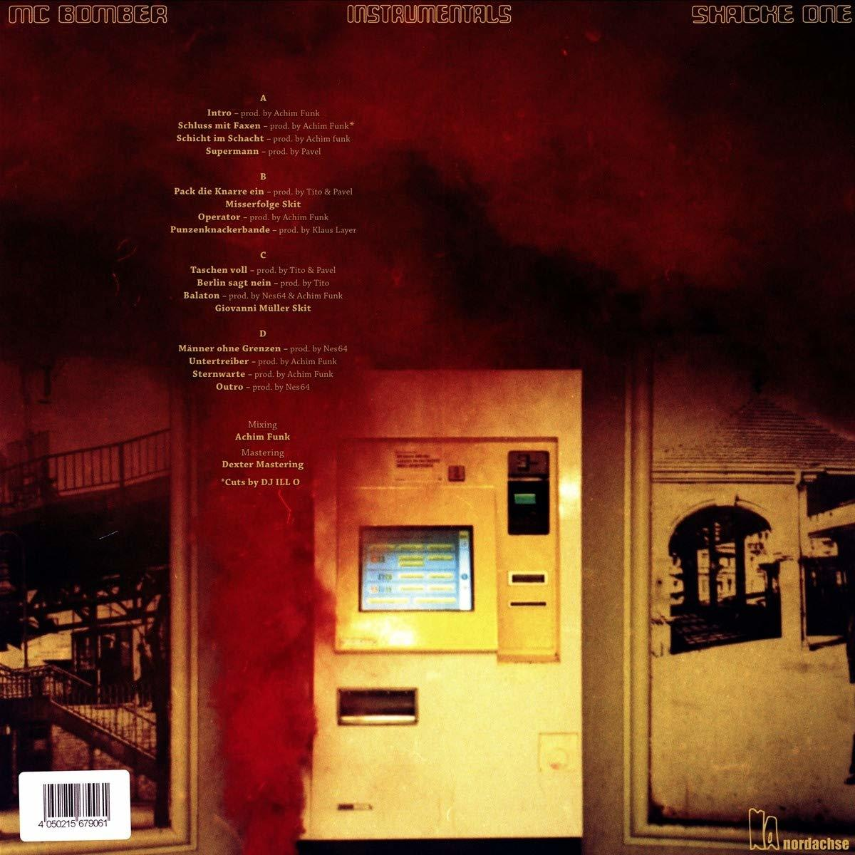 Albumcover mit Text und stilisiertem Bild eines Geldautomaten.
