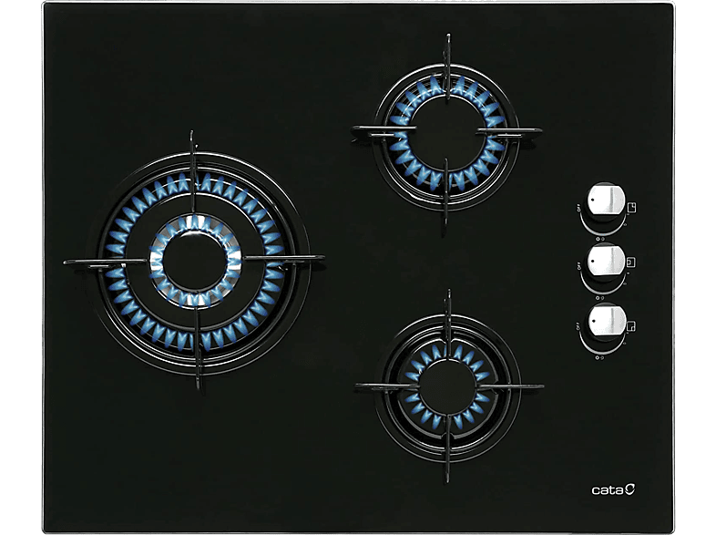 Placa de gas  Cata CIB 6021 BK, 3 zonas, Gas butano, Hierro fundido, 59  cm, Negro