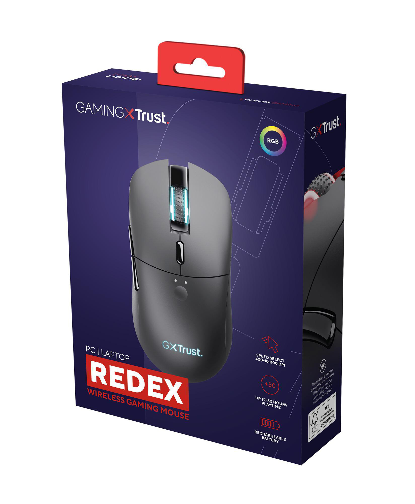 TRUST GXT 980 Redex Schwarz Gaming Wireless Maus, RGB