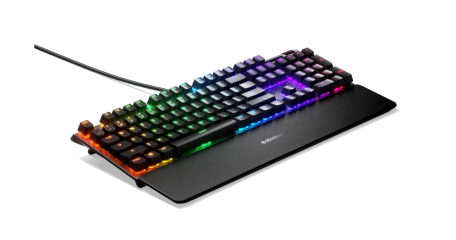 RGB aydınlatmalı ve bilek destekli SteelSeries klavye.