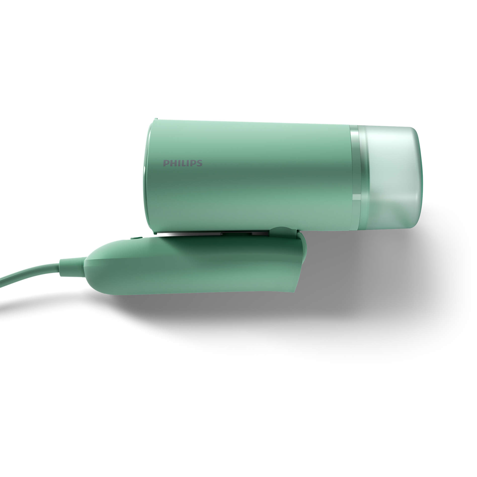 A mint green webcam with a clear plastic cover. It is on a white background.