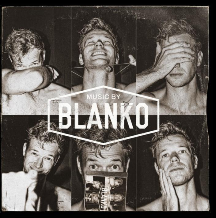 Albumhoes met meerdere zwart-wit foto's van een man, de naam 'BLANKO'.