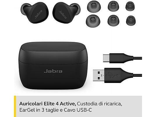 JABRA Elite 4 Active Auricolari AURICOLARI WIRELESS, Nero