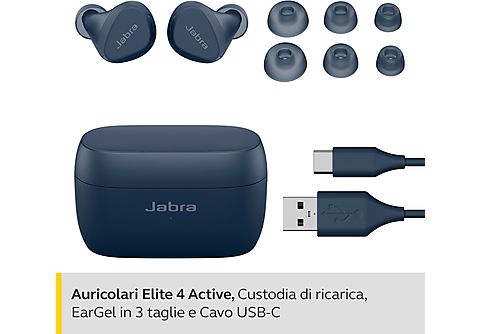 JABRA Elite 4 Active Auricolari AURICOLARI WIRELESS, Blu Marino