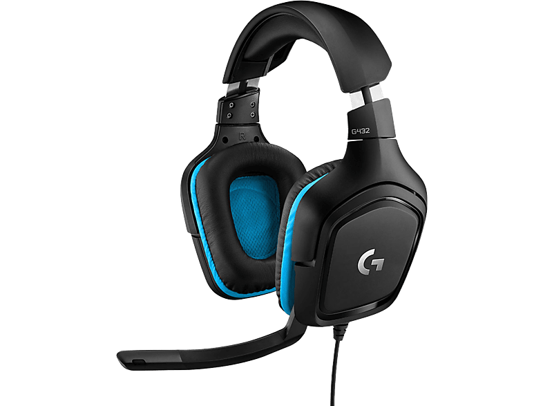 Auriculares gaming - Logitech G G432, De diadema, Cable, DTS Headphone:X  2.0, Transductores 50 mm, PC/Xbox One/PS4/Nintendo Switch, Negro y Azul