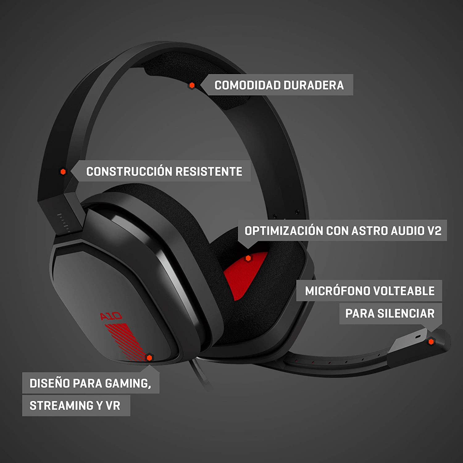 Auriculares gaming negros con etiquetas. Muestra el diseño para jugar.