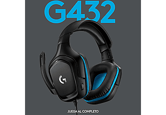 Auriculares gaming - Logitech G432, De diadema, Cable, DTS Headphone:X 2.0, Transductores 50 mm, PC/Xbox One/PS4/Nintendo Switch, Negro y Azul