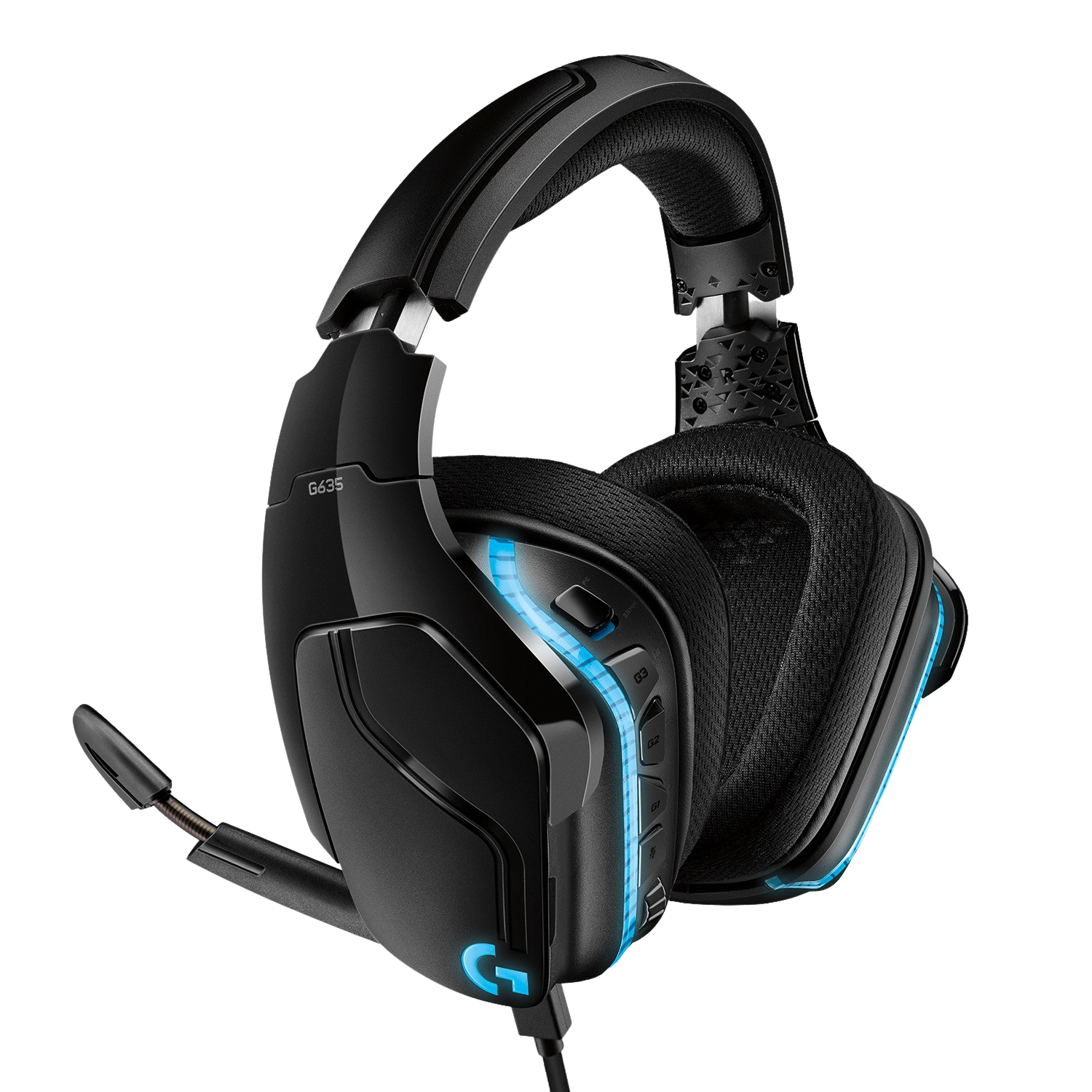 Auriculares gaming - Logitech G635, Lightsync RGB, Sonido envolvente 7.1, DTS Headphone:X 2.0, PC, PS4, Xbox, Nintendo Switch, Negro y azul