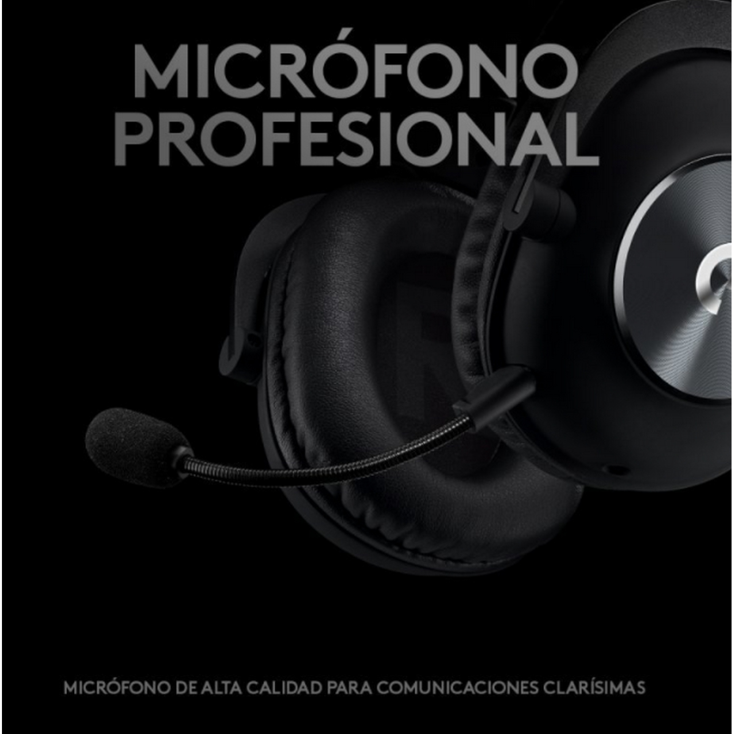 Auriculares gaming negros con micrófono. Texto 'MICRÓFONO PROFESIONAL' y 'CALIDAD'.