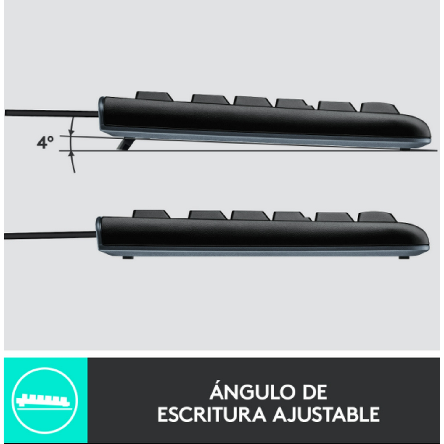 Diagrama que muestra la capacidad de ajuste del ángulo del teclado, con texto en español.