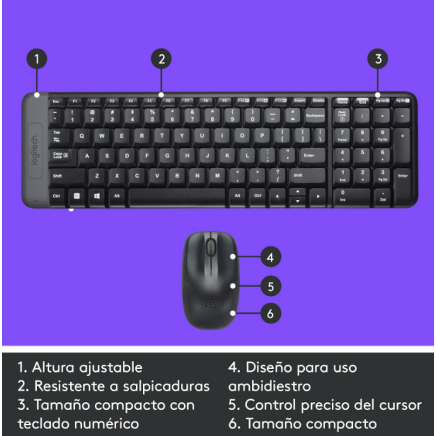 Ilustración que muestra un teclado y un ratón con números y texto en español.