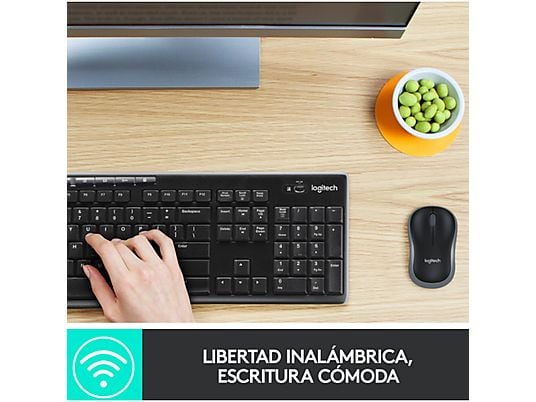 Pack Teclado + Ratón - Logitech MK270, Inalámbrico, USB, Ratón ambidiestros, Alcance 10m, Pila 24-12 meses, Botones de acceso directo, Negro