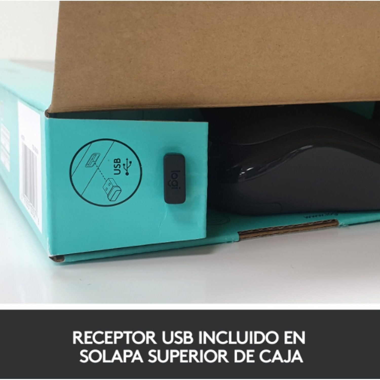 Un receptor USB en una caja. Un símbolo USB está en la caja.