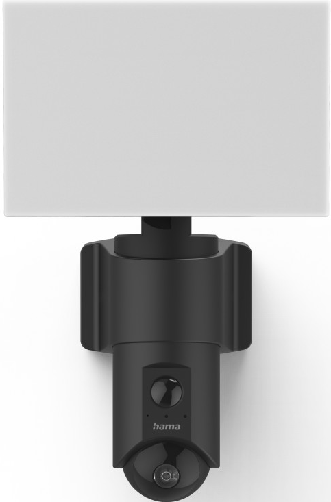Eine schwarze Webcam mit einem weißen rechteckigen Licht oben.