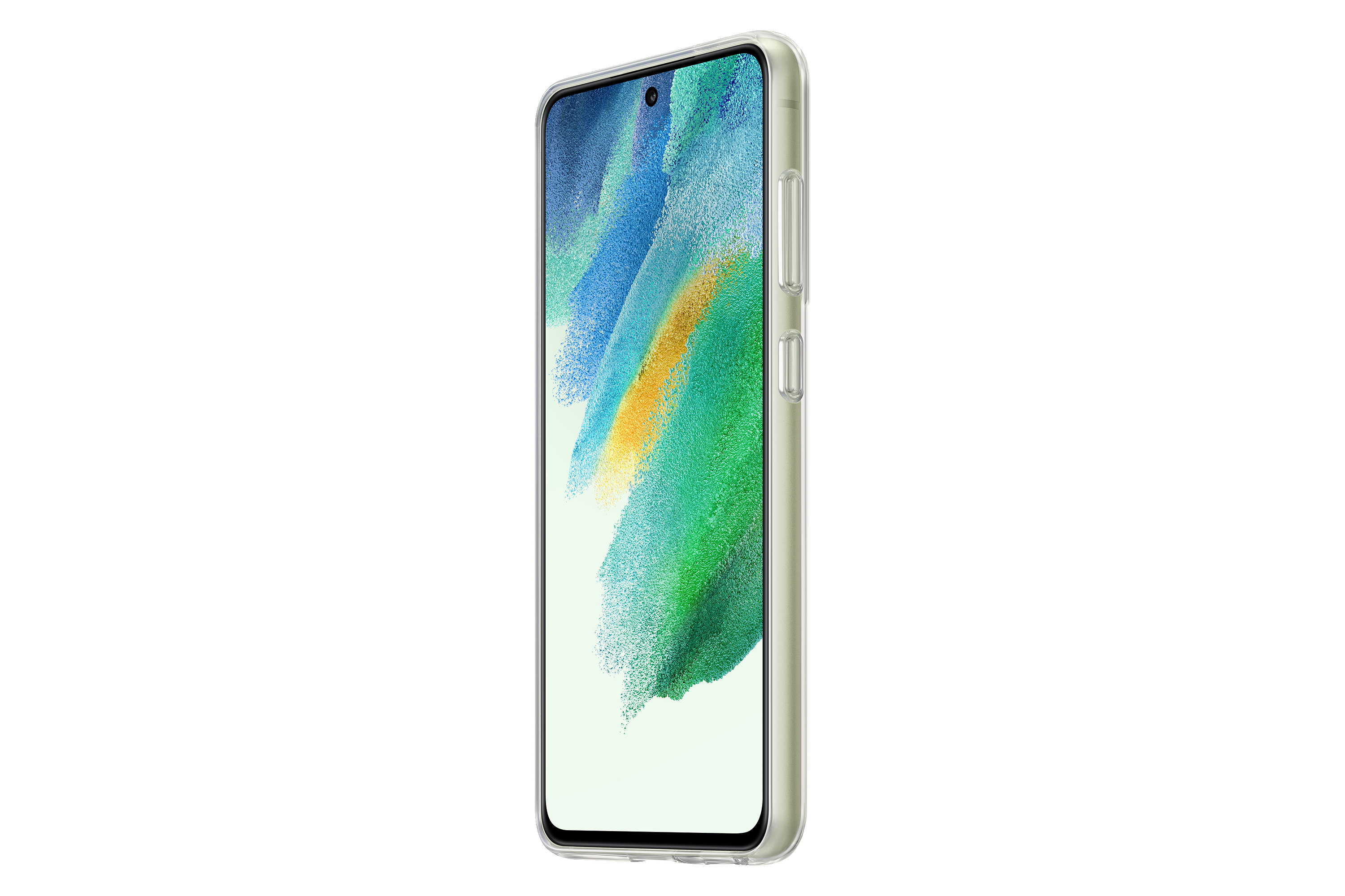 Smartphone in einer transparenten Hülle. Das Telefon ist abgewinkelt und die Hülle ist transparent.